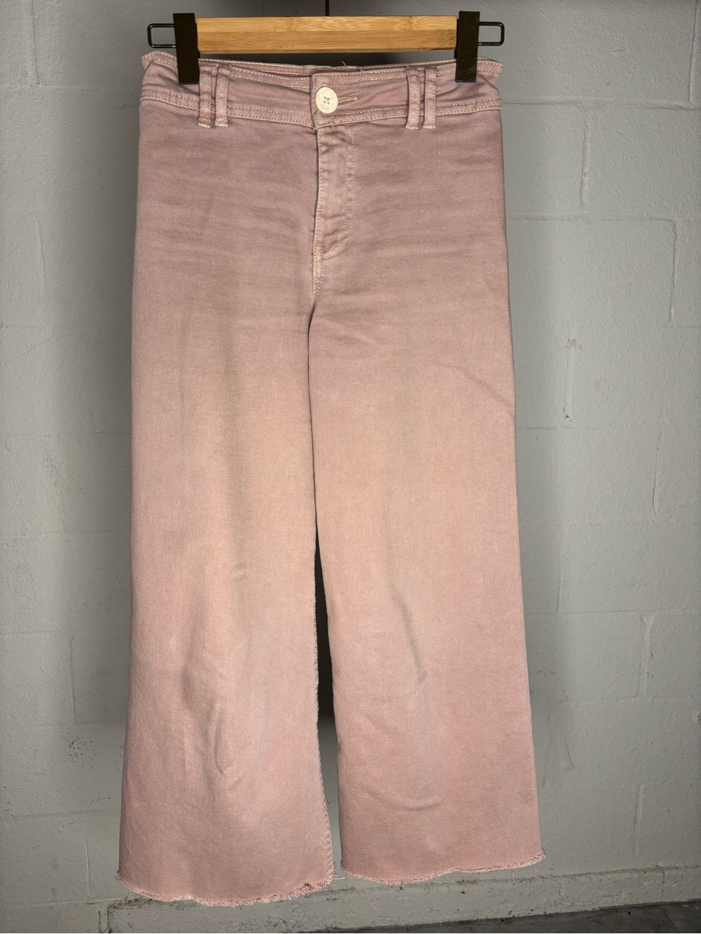 Zara Kids 11/12 Pink High Waist Wide Leg Jeans Raw Hem Straight Denim